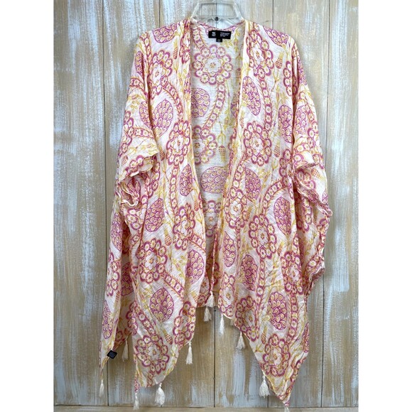Metropolitan Museum of Art Open Kimono Cover Up Pink White One Size Silk Blend - Picture 1 of 8